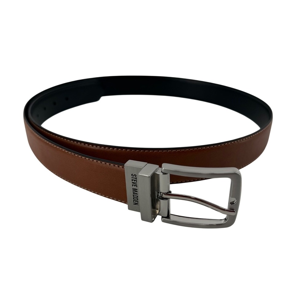 Steve Madden Leather Belt Men's Brown Black Silver Buckle Reversible XL 42-44